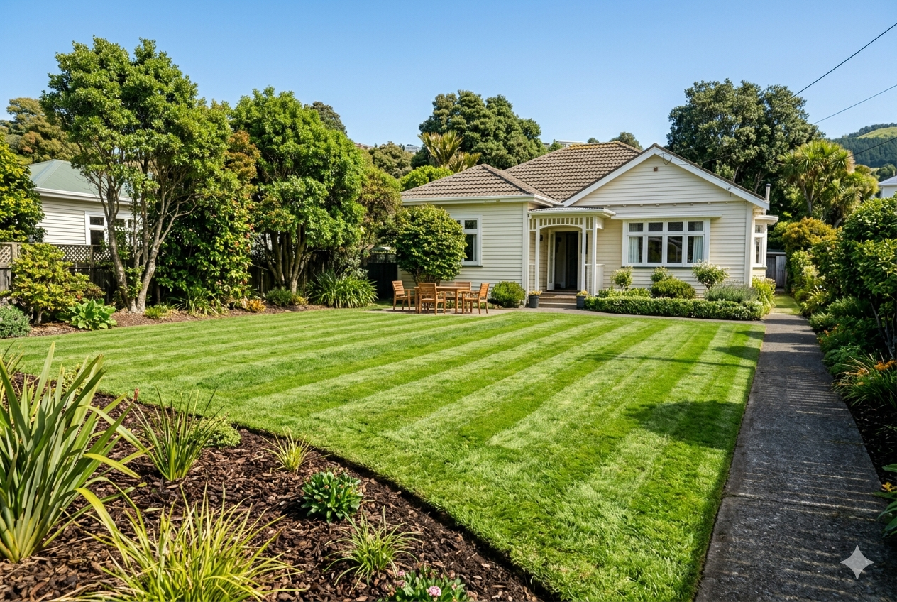 Beautifully finished striped lawn at a Wellington residential property